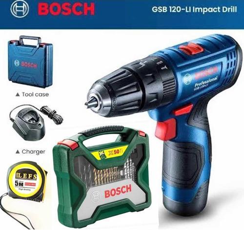Gsb 120 Li Darbeli Matkap Vidalama (Tek Akü) ,Bosch 50 Parça X-Line Titanyum Uç Seti Ve Metre