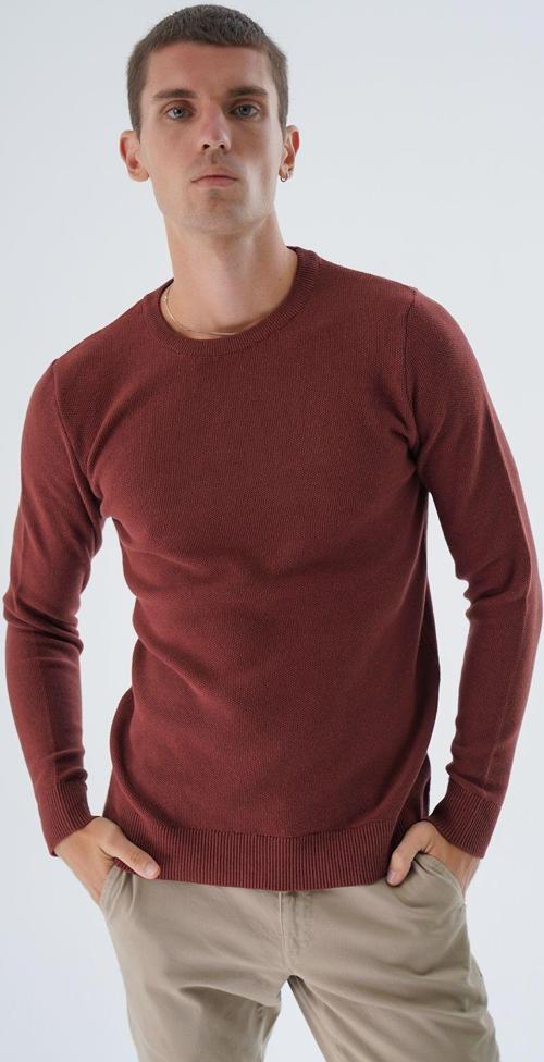 Taba Erkek %100 Pamuk Bisiklet Yaka Triko Kazak Trıst-1194