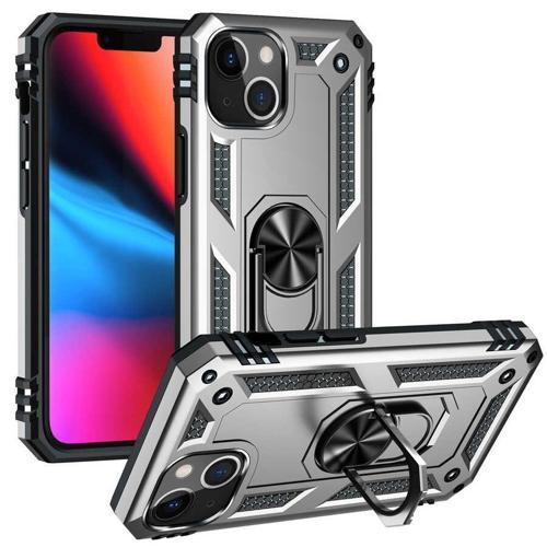Apple iPhone 13 Kılıf Vega Tank Standlı Yüzüklü MıknatıslıNano Glass