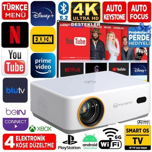 Leisure L570B Smart TV 4K Destekli Projeksiyon Cihazı +Auto Focus+Auto Keystone+6G WiFi+5.2 Bluetooth