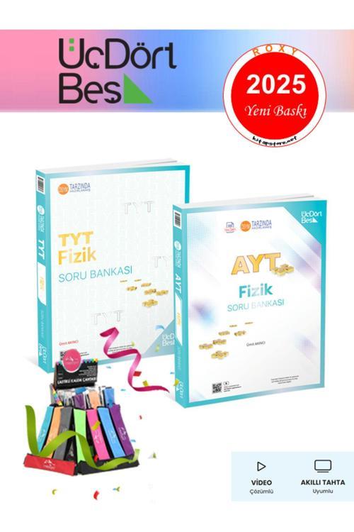 Üç Dört Beş Yayınları Üçdörtbeş Tyt Ayt Fizik Soru Bankası Ikili Set Cambridge Kalemlik Hediyeli