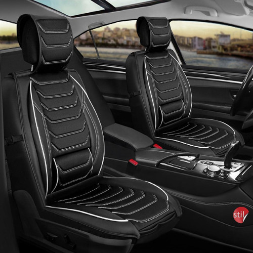 Rover 416 Uyumlu Lüx Deri Oto Koltuk Kılıfı Ön Arka Takım Set Antalya SİYAH BEYAZ