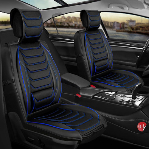Ford Mondeo Uyumlu Lüx Deri Oto Koltuk Kılıfı Ön Arka Takım Set Antalya SİYAH MAVİ