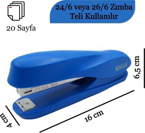 20 Sayfa Kapasiteli 24/6-26/6 Zımba Makinası Mavi