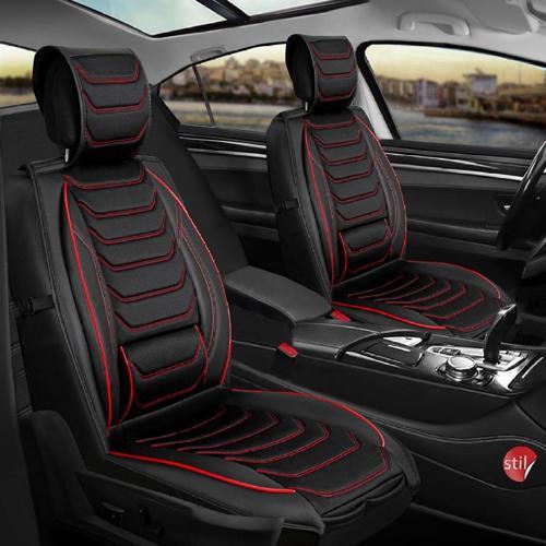Seat Leon Stella Uyumlu Lüx Deri Oto Koltuk Kılıfı Ön Arka Takım Set Antalya SİYAH KIRMIZI