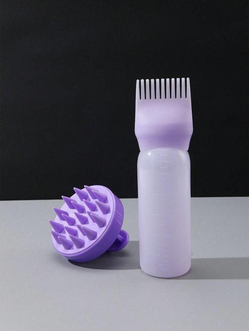 Saç Bakım Yağı Aplikatörü 6 Oz. Plastik Şişe Mor +Mor Masaj Taragı 2 Li Saç Bakım Paketi