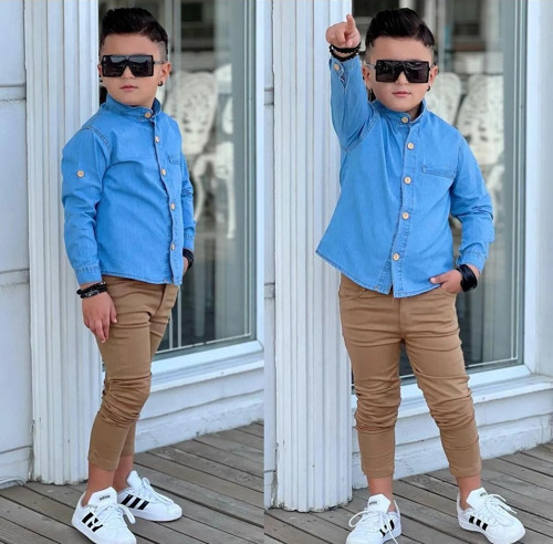 HAKİM YAKA DENIM GÖMLEK & GABARDİN PANTOLON ERKEK ÇOCUK 2’Li TAKIM