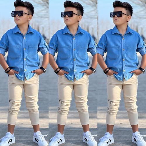 TENCEL DENİM GÖMLEK GABARDİN PANTOLON ERKEK ÇOCUK ALT & ÜST TAKIM