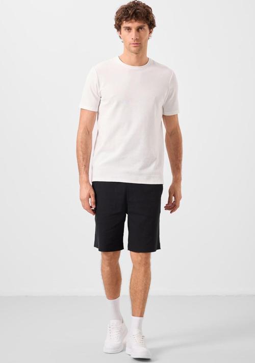 Siyah Standart Fit Dokuma Hafif Esnek Chino Erkek Şort - 81289