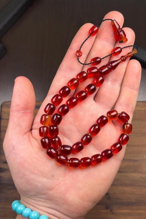 9/8 MM Usta İşçilik Kızıl Renk Ateş Kehribar Tesbih