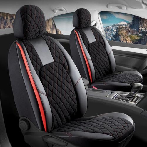 Citroen C1 Uyumlu Lüx Yarı Deri Oto Koltuk Kılıfı Ön Arka Takım Chester Siyah Kırmızı
