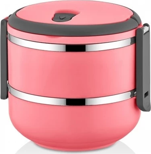 PNG-6001 Paslanmaz Yemek Termosu 2 Katlı Pembe - sefer tası