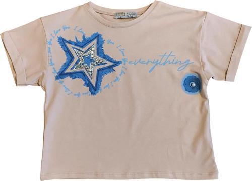 Kız Çocuk Taş İşlemeli Yıldız Tshirt