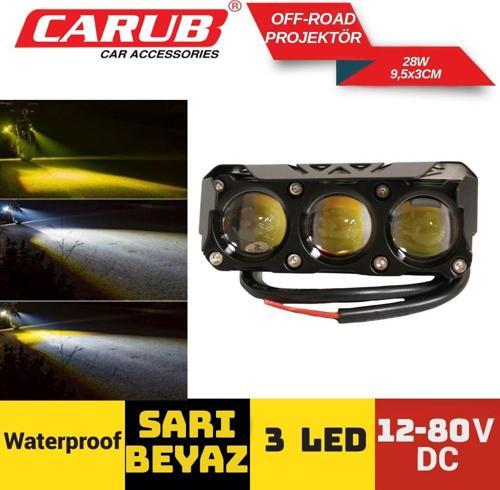 Sis Farı (1 Adet) Carub Off-road 12-80v 3led 28w Sarı-beyaz 9,5x3cm