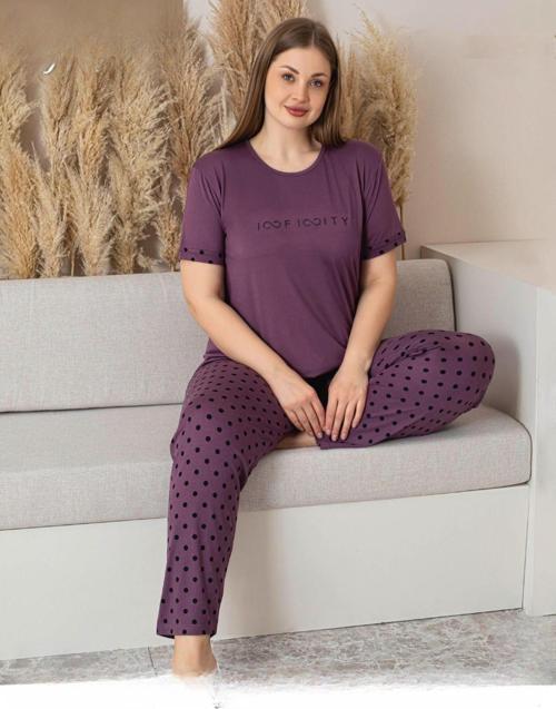 Kadın Milan Büyük Beden Bisiklet Yaka Kısa Kol İnce Pijama Takımı 7665/1- 1 Adet
