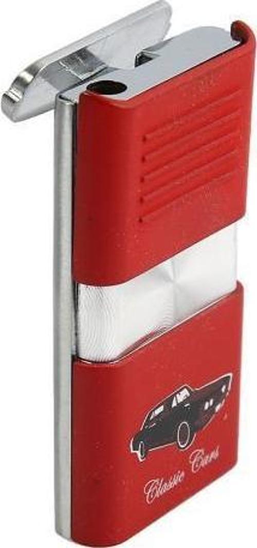 Tek Torch Pürmüz Kırmızı-Gümüş Araba Desenli Puro Çakmağı
