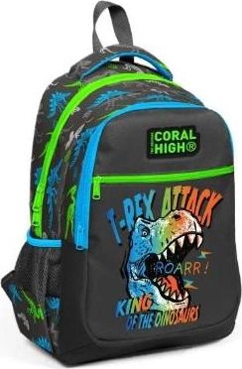 Kids Gri Dinozor Desenli Üç Bölmeli Okul Sırt Çantası 23482