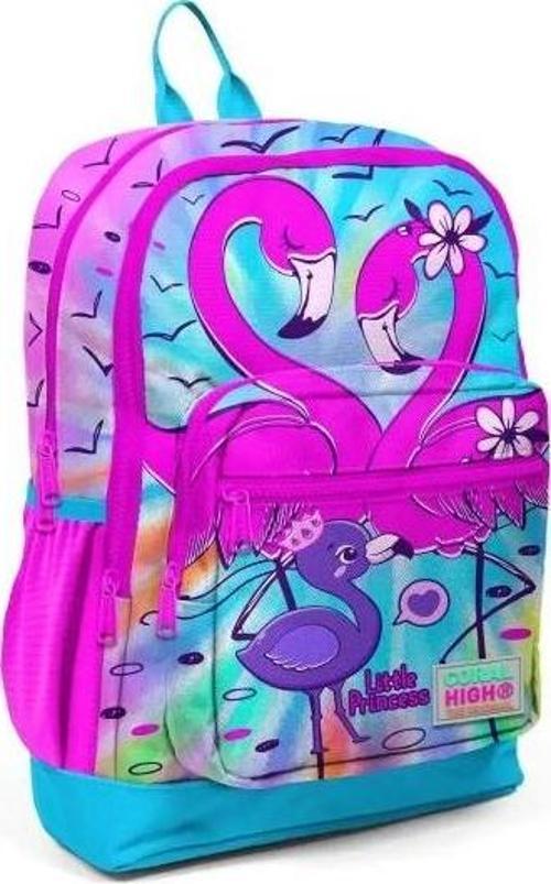 Kids Mavi Pembe Flamingo Desenli Dört Bölmeli Okul Sırt Çantası 23730