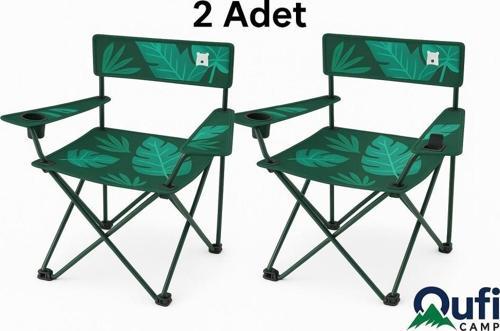 2 Adet Qufi Desenli Katlanır Kamp Piknik Sandalyesi Rejisör Koltuğu Yeşil