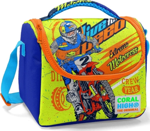 Kids Fosforlu Sarı Saks Motorsiklet Desenli Thermo Beslenme Çantası 11742