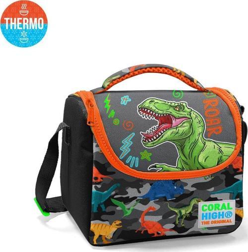 Kids Siyah Gri Dinozor Desenli Thermo Beslenme Çantası 11744