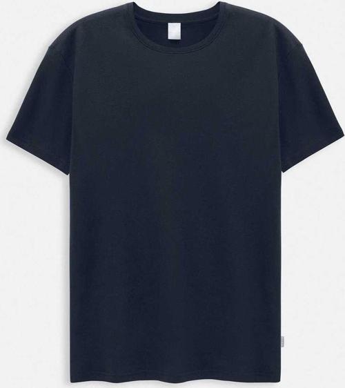 Jersey Lacivert Renk İpek Apreli Bisiklet Yaka T-shirt