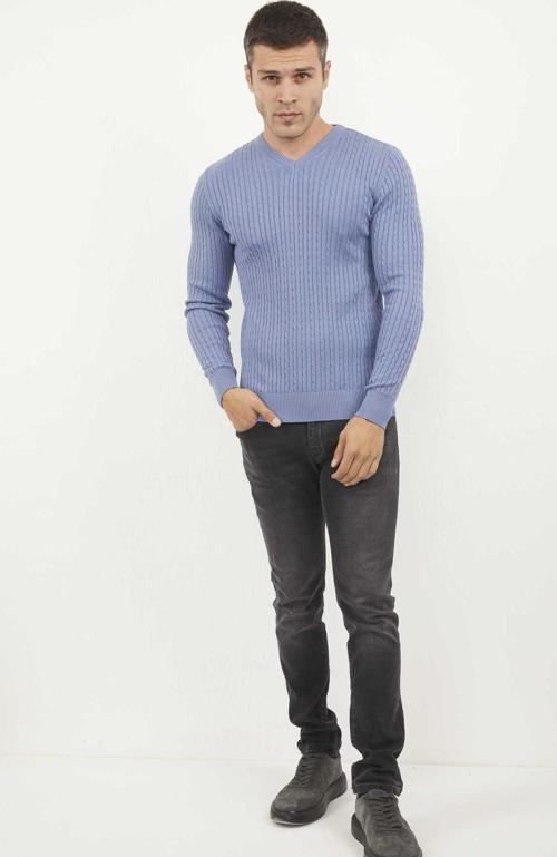 Peter V Yaka Erkek Triko Kazak İndigo