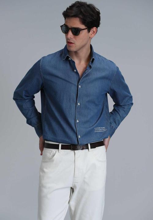 Warter Erkek Basic Gömlek Regular Fit Mavi