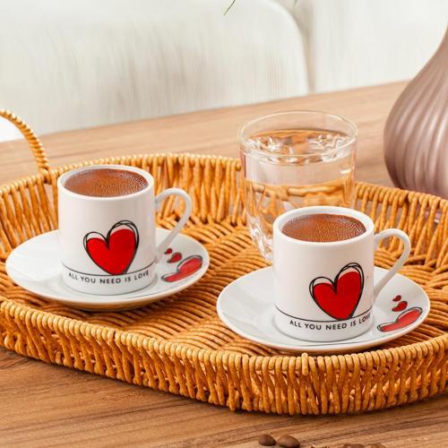 04 Porselen 12 Parça 6 Kişilik Türk Kahvesi Fincan Takımı 90ml