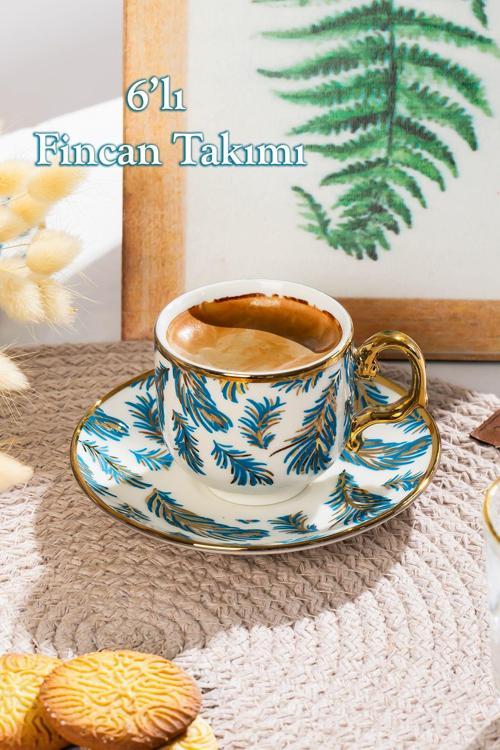 Yalın Altın Yaldızlı 6 Kişilik Fincan Seti 12 Parça Türk Kahvesi Takımı Kahve Fincanı