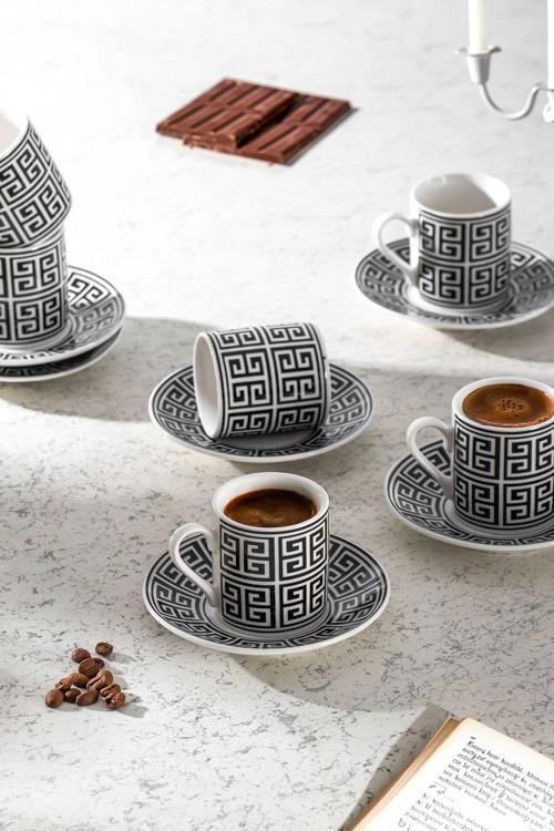 Yx01 Desenli 6 Kişilik Porselen Fincan Takımı 90c