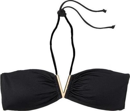 Metal aksesuarlı straplez bikini üstü