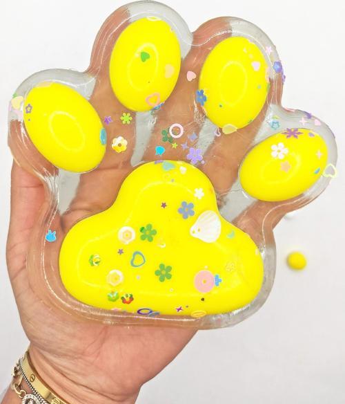 Dev Pati Squishy Taba Squishy Kedi Pati Sıkma 14 cm Pullu Pati Sukuşi - Şeffaf Sarı