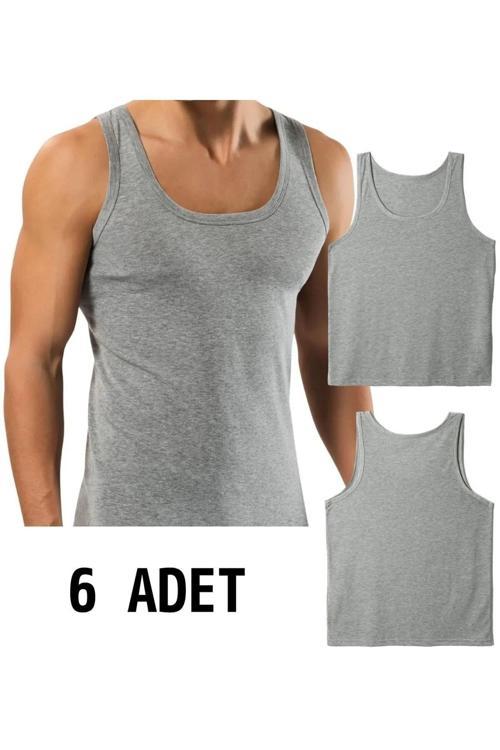 Gri Erkek Penye Atlet 6lı Paket Pamuk 