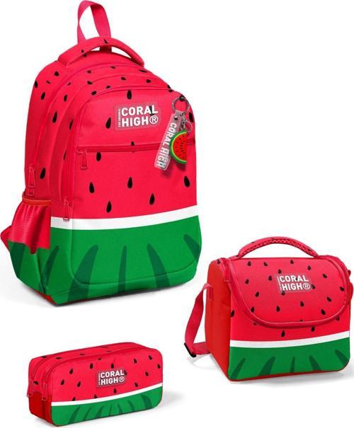Kids Kırmızı Yeşil Karpuz Desenli 3’lü Okul Çanta Seti SET0114428