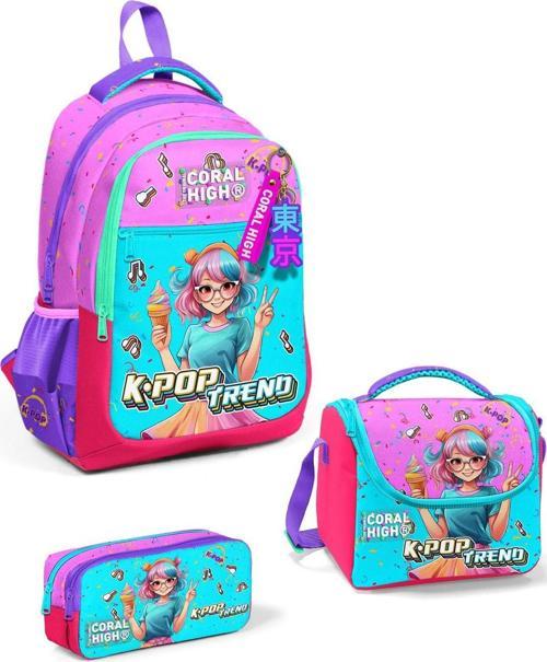 Kids Pembe Turkuaz K-Pop Desenli 3’lü Okul Çanta Seti SET0114427