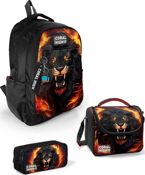Kids Siyah Aslan Desenli 3’lü Okul Çanta Seti SET0123671