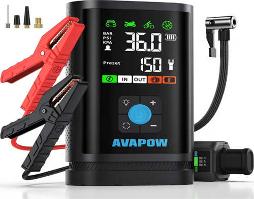 JP3 16000mAh 3000A Zorla Çalıştırma İşlevli & Lastik Şişirme Pompalı Jump Starter Taşınabilir Akü Takviye Kiti (Powerbank-PD30W + LCD + LED Işık)