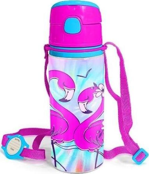 Kids Mavi Flamingo Desenli Pipetli Alüminyum Matara 600 Ml 11947