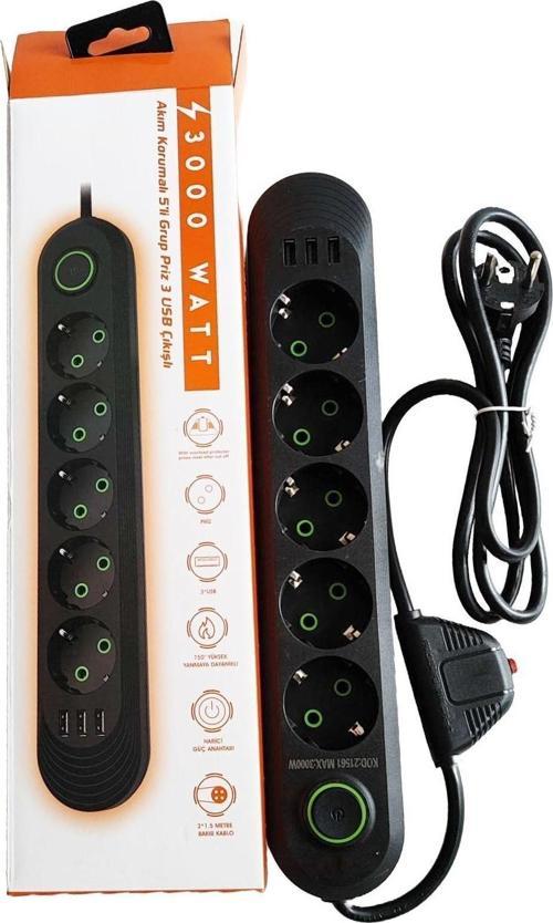 Termal Akım Korumalı 3000watt 5li Priz 3 USB li Yüksek Kalite