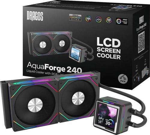 AquaForge 240 Black ARGB LCD 240mm Intel-AMD Uyumlu Sıvı Soğutucu