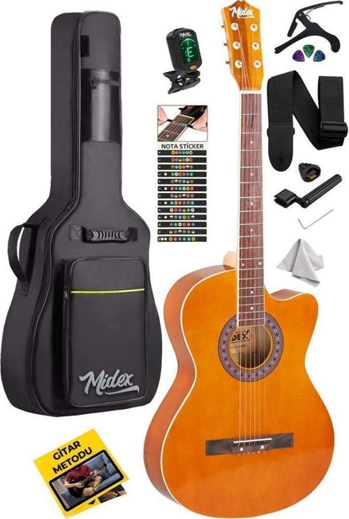 XC-120BRW Kaliteli Akustik Gitar Gül Klavye Sap Ayarlı 4/4 Full Set