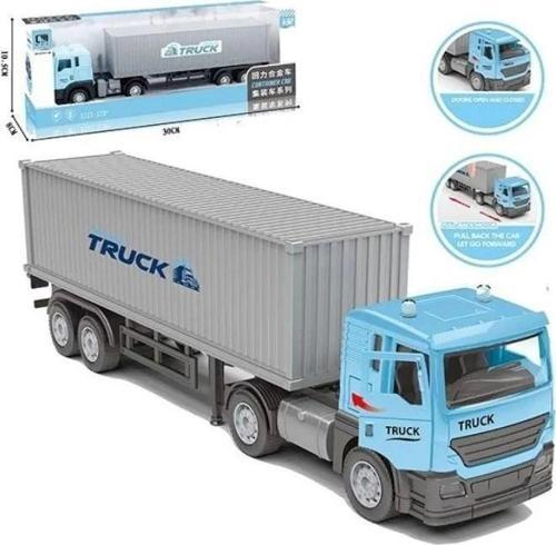 Oyuncak Metal Kafalı Konteynır Taşıyan Tır - Mavi 24 Cm
