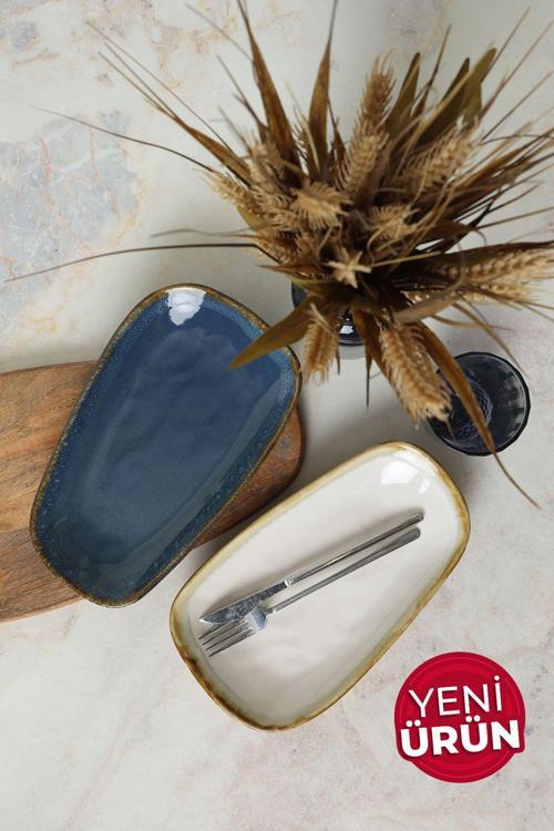 Shizen Mavi / Krem Tetra Kayık Tabak 28 Cm 2 Adet Q39-Q44