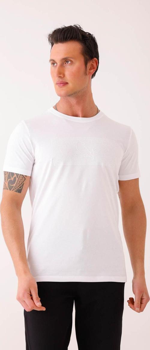 SOLEMNIS Slim Fit Baskılı Basic Tişört - Beyaz