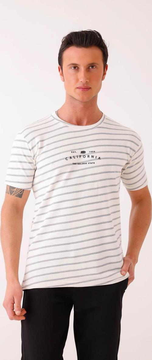 SOLVENIS Slim Fit Baskılı Bisiklet Yaka Tişört - Beyaz