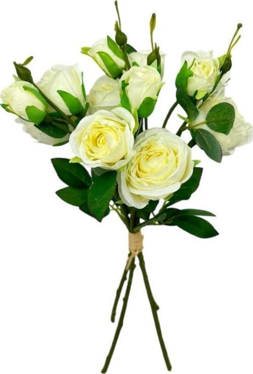 Yapay Çiçek Beyaz Gül 8 Gül 4 Tomurcuklu Lüx Demet Gelin Çiçeği Buketi Masa Üstü Vazo Çiçeği 47cm
