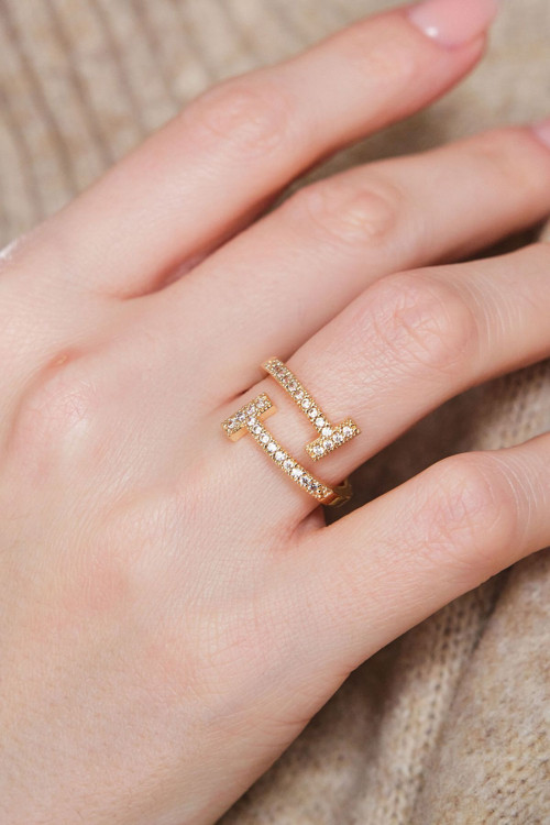Gold Ayarlanabilir T Tiffany Zirkon Taşlı Yüzük