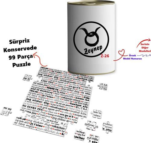 Kişiye Özel Burç Tasarımlı 100 Dilde Seni Seviyorum Puzzle Konservesi Z1 Serisi