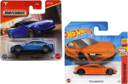 2 Araç Tesla Set - Matchbox Tesla Model S & Hot Wheels Tesla Roadster (1/64)